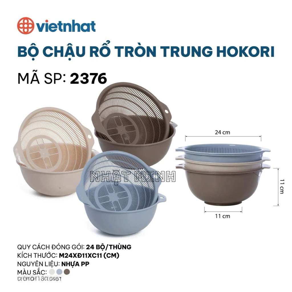 Bộ chậu rổ tròn Hokori nhựa Việt Nhật, Bộ thau rổ nhựa Mã SP:2375/2376 - Chính hãng Việt Nhật AMIZIN