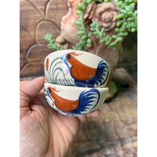 Chén Chấm Gốm Vẽ Gà/Cá/Hoa/Măng Cụt Cao Cấp 7.5cm Dáng Tròn - Gốm Lái Thiêu - Gốm Nam Bộ