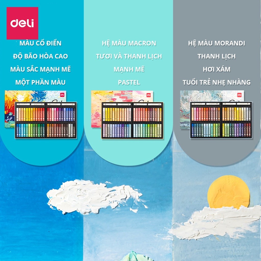 Bút Sáp Dầu Deli 24/36/48 Màu – Siêu Mịn, Dễ Tô, An Toàn Cho Học Sinh