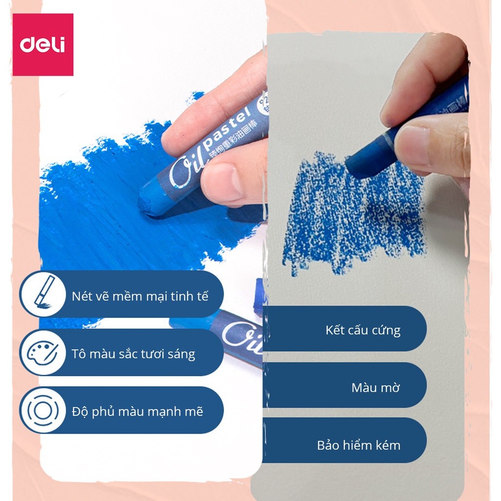 Bút Sáp Dầu Deli 24/36/48 Màu – Siêu Mịn, Dễ Tô, An Toàn Cho Học Sinh