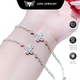 [ Hộp xinh] Lắc tay bạc LoPa, SN11 , lắc 4 lá đá Baget thân xích bản dày, xinh xắn , hàng thiết kế mới, bạc ta LoPa