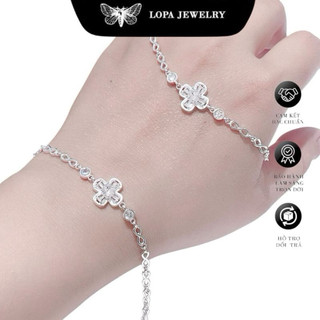 [ Hộp xinh] Lắc tay bạc LoPa, SN11 , lắc 4 lá đá Baget thân xích bản dày, xinh xắn , hàng thiết kế mới, bạc ta LoPa