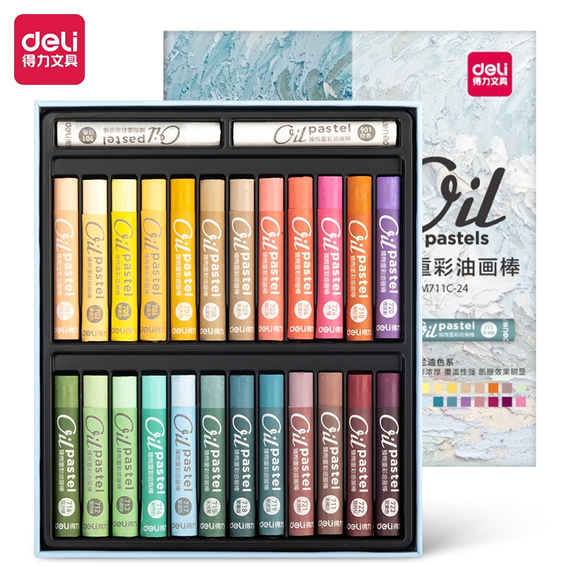 Bút Sáp Dầu Deli 24/36/48 Màu – Siêu Mịn, Dễ Tô, An Toàn Cho Học Sinh