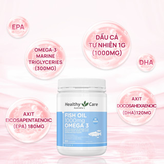 Dầu cá Fish Oil 1000mg Omega 3 Healthy Care Extaste hộp 400 viên giúp tăng thị lực và hỗ trợ trí não