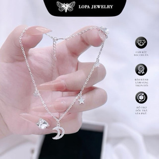 [TẶNG HỘP] Lắc chân trăng sao SK34 bạc ta LoPa – nhẹ nhàng, đáng yêu hết nấc