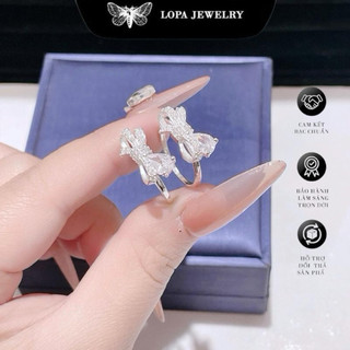 Nhẫn nữ SK030, nhẫn nơ giọt lệ , nhẫn nơ 3D kết hợp với đá giọt nước , xinh xắn , điệu đà, Bạc ta LoPa