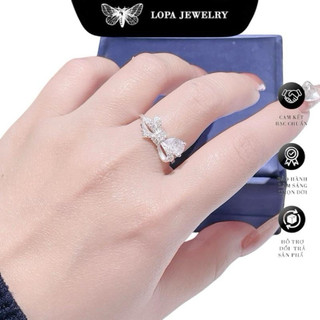 Nhẫn nữ SK030, nhẫn nơ giọt lệ , nhẫn nơ 3D kết hợp với đá giọt nước , xinh xắn , điệu đà, Bạc ta LoPa