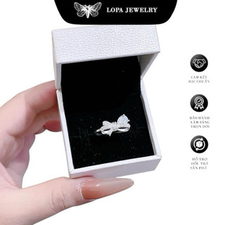 Nhẫn nữ SK030, nhẫn nơ giọt lệ , nhẫn nơ 3D kết hợp với đá giọt nước , xinh xắn , điệu đà, Bạc ta LoPa
