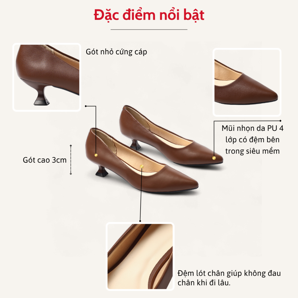 Giày Cao Gót 3cm Mũi Nhọn Gót Nhỏ Trơn Basic Pixie X544