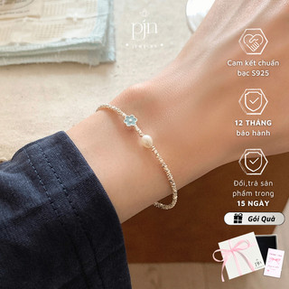 Vòng Tay Nữ PJN Bạc 925 Charm Hoa Xanh Mix Hạt Ngọc – Phụ Kiện Thanh Lịch Đi Làm Đi Chơi