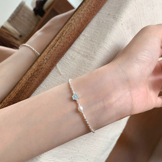 Vòng Tay Nữ PJN Bạc 925 Charm Hoa Xanh Mix Hạt Ngọc – Phụ Kiện Thanh Lịch Đi Làm Đi Chơi