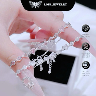 [Hộp xinh] Lắc tay SK008, lắc tay nơ đá rơi mix full thân tim đá , lắc tay xích cá tính , điệu đà , bạc ta LoPa