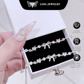 [Hộp xinh] Lắc tay SK008, lắc tay nơ đá rơi mix full thân tim đá , lắc tay xích cá tính , điệu đà , bạc ta LoPa