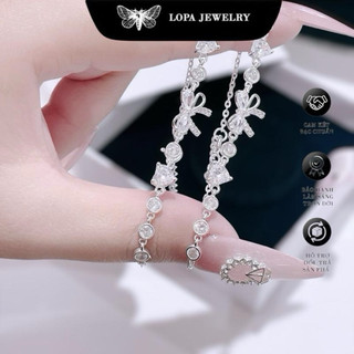 [Hộp xinh] Lắc tay SK008, lắc tay nơ đá rơi mix full thân tim đá , lắc tay xích cá tính , điệu đà , bạc ta LoPa