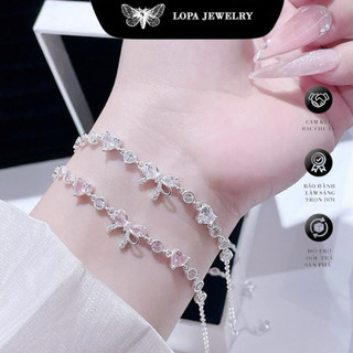 [Hộp xinh] Lắc tay SK008, lắc tay nơ đá rơi mix full thân tim đá , lắc tay xích cá tính , điệu đà , bạc ta LoPa