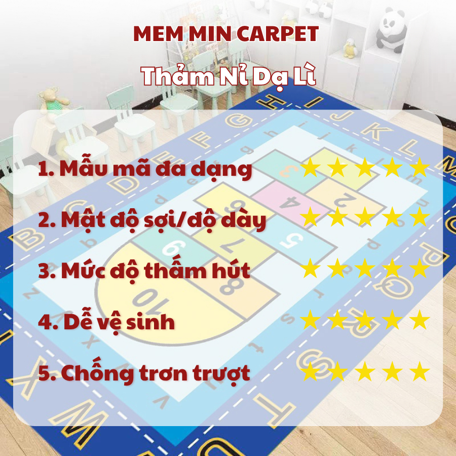 Thảm Montessori,Thảm Mầm Non Cho Bé,Thảm Trò Chơi Thông Minh. Thảm Giáo Cụ 2m x3m ,1m6*2m2 Dệt- MemMincarpet - THB08