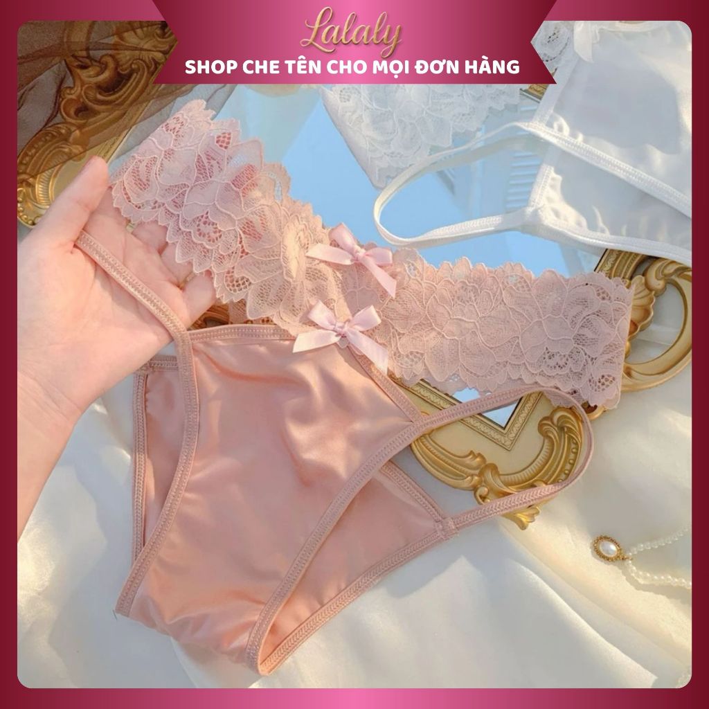 Quần lót ren nữ cao cấp Lalaly L24, quần lót lụa satin cho nữ sexy đính nơ xinh đẹp