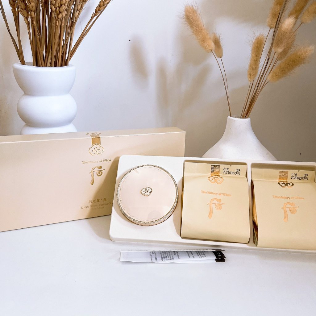 Set Phấn Nước Cushion Whoo Vàng Luxury Golden Cushion Glow tone 21 , 1 cushion+2 lõi