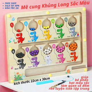 Đồ Chơi Trí Tuệ Khủng Long Sắc Màu Cho Bé - Phát Triển Tư Duy, Vận Động Tinh, Giáo Dục Sớm Montessori - Bảng Nam Châm Gỗ