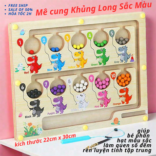 Đồ Chơi Trí Tuệ Khủng Long Sắc Màu Cho Bé - Phát Triển Tư Duy, Vận Động Tinh, Giáo Dục Sớm Montessori - Bảng Nam Châm Gỗ