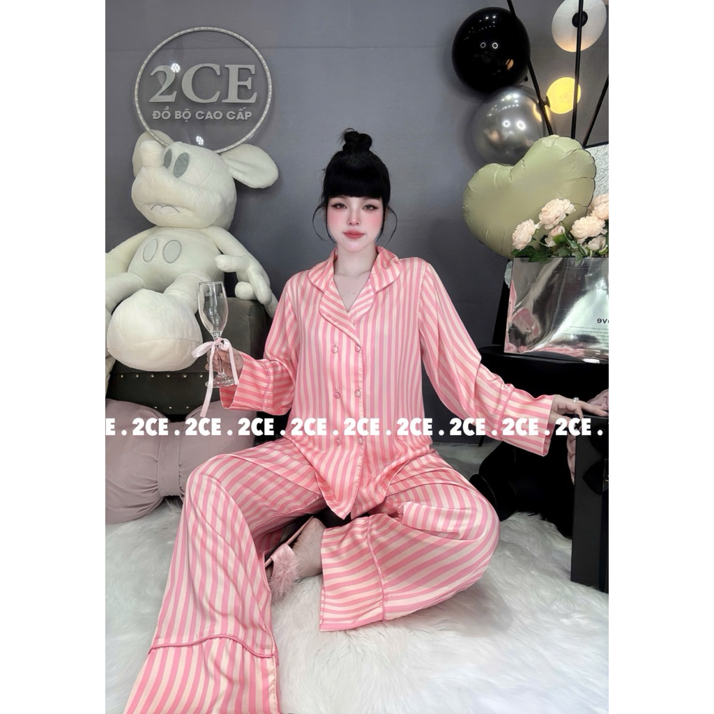 Vest lụa mịn - Bộ pijama TAY DÀI phom VEST TO RỘNG 6 nút sang women