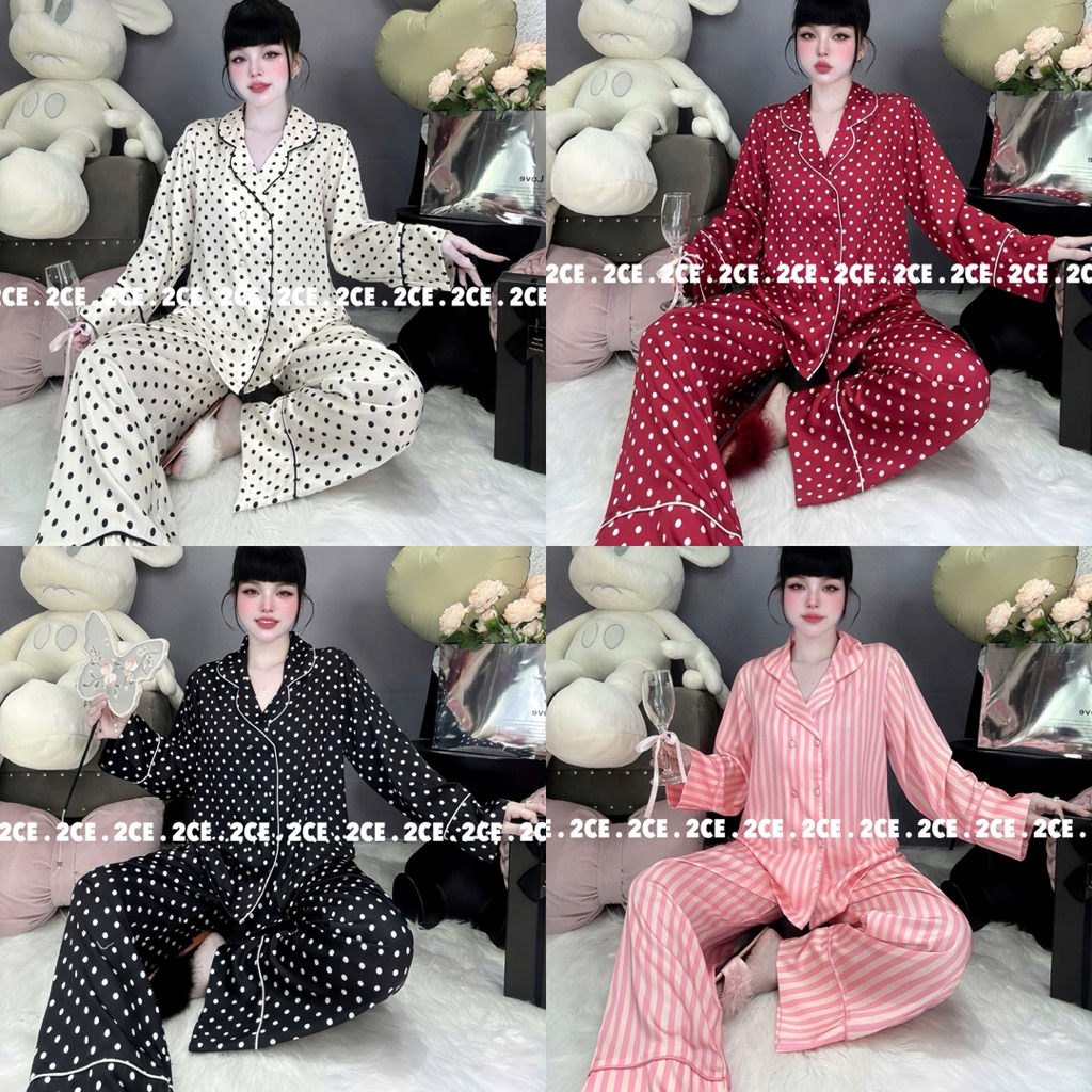 Vest lụa mịn - Bộ pijama TAY DÀI phom VEST TO RỘNG 6 nút sang women
