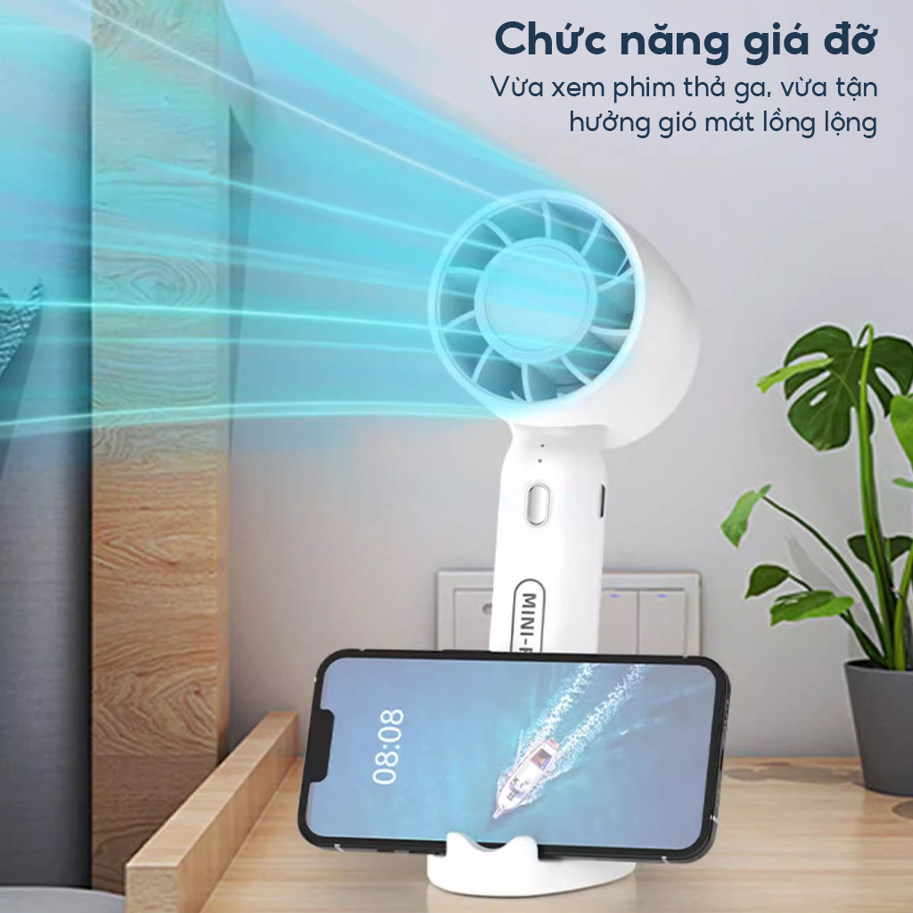 Quạt Cầm Tay Mini T10 Siêu Mát, Với 3 Tốc Độ Gió Làm Giá Đỡ Điện Thoại Lại Pin Khủng Có Thể Sạc Nhiều Màu Sắc
