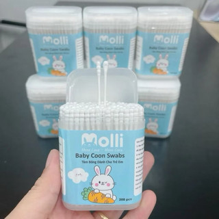Tăm Bông Molli Cho Bé - Tăm Bông Sơ Sinh Thân Giấy Mềm Mịn An Toàn