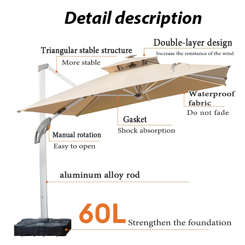 WTHB Outdoor Ô Dù Lệch Tâm Vuông 2.5x2.5M Che Nghiêng Các Hướng Che Mưa Nắng Cao Cấp Đa Năng Tiện Lợi