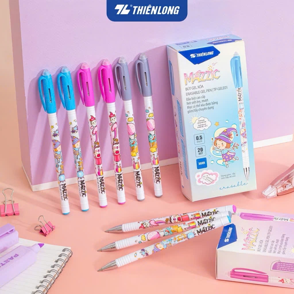 Combo 20 Cây Bút Mực Xóa Được TL Điểm 10 TP-GELE01 0.5mm - Viết Mượt, Mực Ra Đều, Có Tẩy Trên Nắp