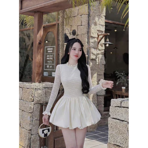 Đầm body dài tay tùng ngắn xòe, váy kiểu nữ ren sang chảnh đen trắng tôn dáng đi tiệc đi chơi mùa thu đông