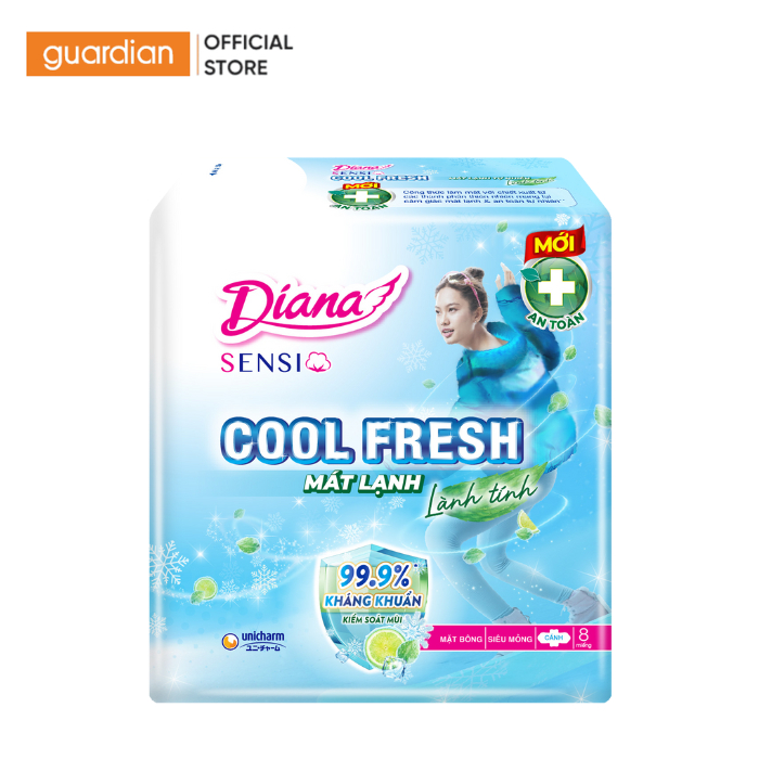 Băng vệ sinh mát dịu siêu mỏng có cánh Diana SenSi Cool Fresh (8 Miếng)