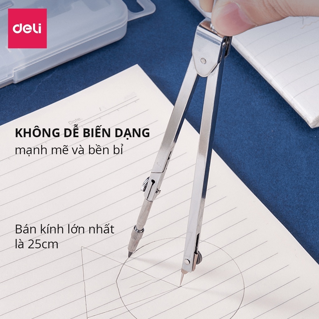 Bộ Compa Kim Loại Deli  Bút Chì Bấm, Dùng Vẽ Kỹ Thuật, Vẽ Đường Tròn, Học Sinh & Thiết Kế