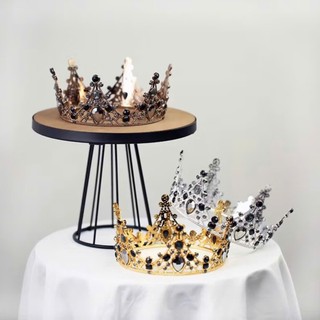 Vương Miện Đính Đá Đen 12,5 x 6,2cm - Phụ Kiện Trang Trí Bánh Kem, Bánh Sinh Nhật