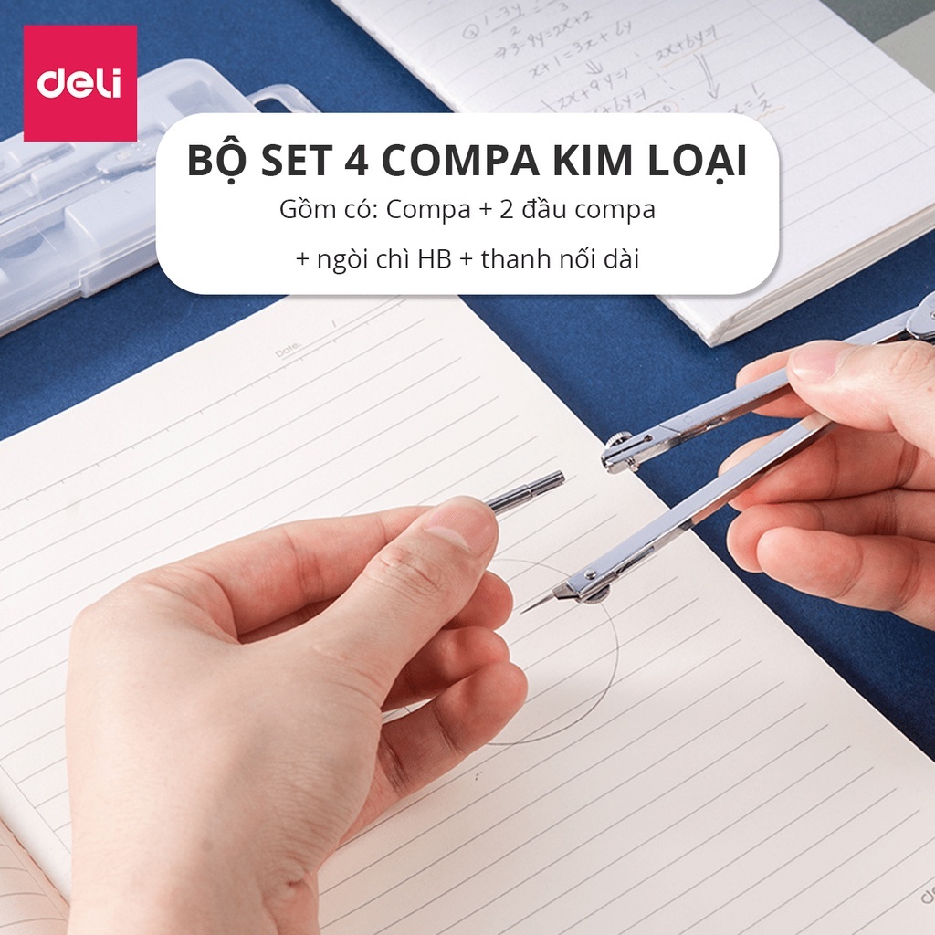 Bộ Compa Kim Loại Deli  Bút Chì Bấm, Dùng Vẽ Kỹ Thuật, Vẽ Đường Tròn, Học Sinh & Thiết Kế