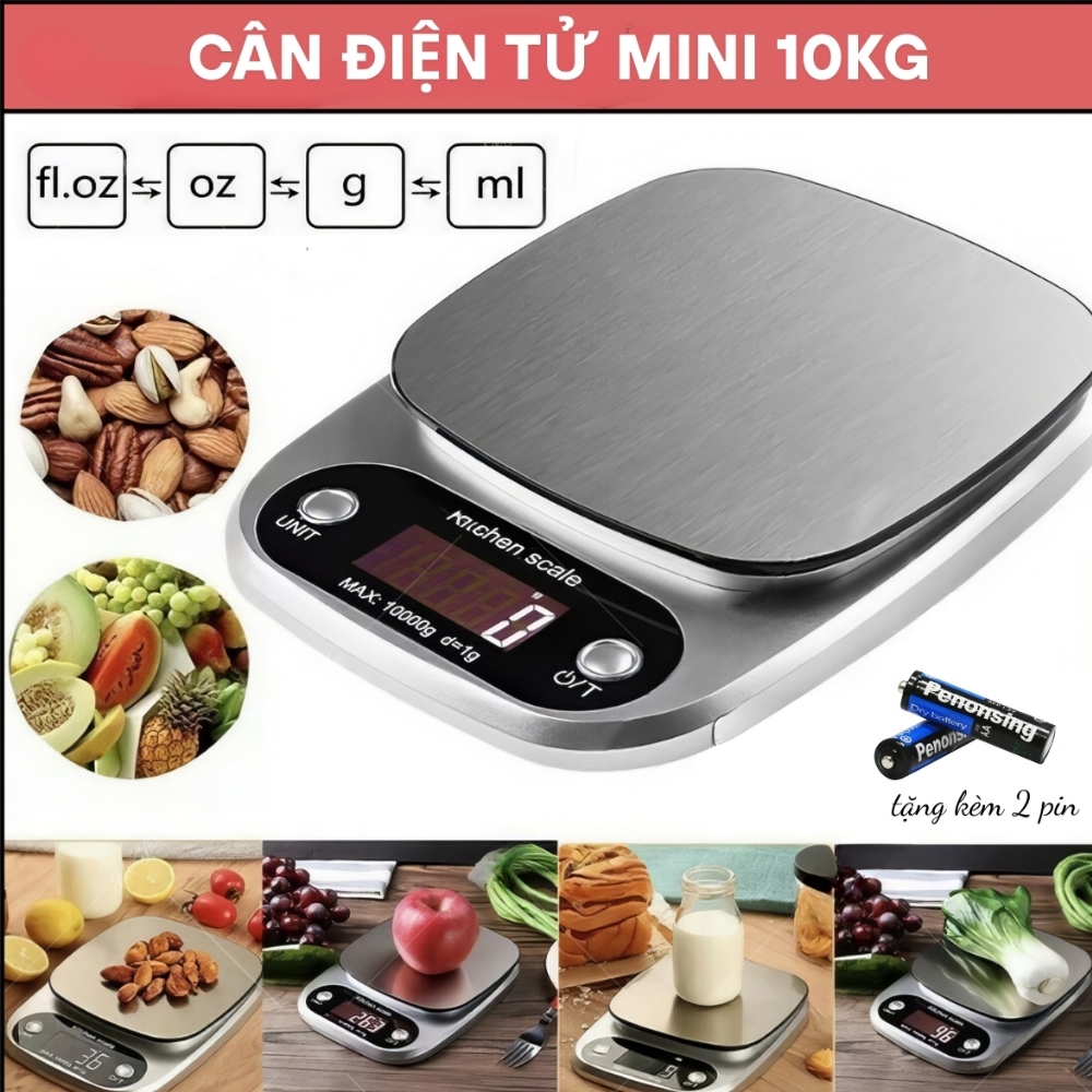 Cân Tiểu Ly Điện Tử Nhà Bếp 1g-10kg, 0,1g- 5kg - Độ Chính Xác Cao, Chất Liệu Hợp Kim Thép Bền Bỉ Tặng