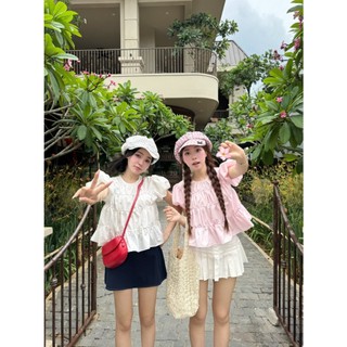 Áo BaByDoll Cổ Tròn Tay Phồng Nữ Tính HaChang - A9