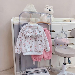 Quần áo bé gái, Bộ nỉ thu đông áo khoác mèo và quần nỉ hồng 9-26kg S2053 Tiểu Yến KID