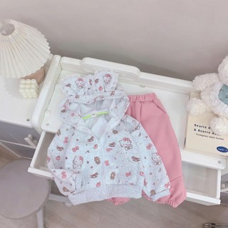 Quần áo bé gái, Bộ nỉ thu đông áo khoác mèo và quần nỉ hồng 9-26kg S2053 Tiểu Yến KID