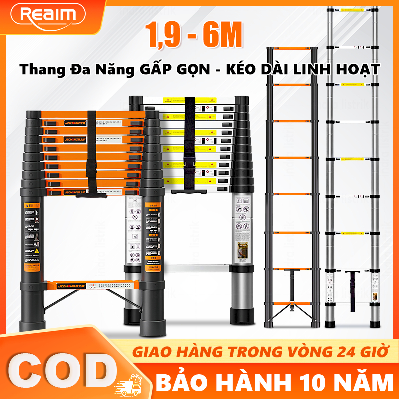 Thang Rút Đơn Chữ I Thang Rút Nhôm Inox Rút Đơn Cao 1.9m-6m an toàn cho gia đình Dễ dàng mang theo