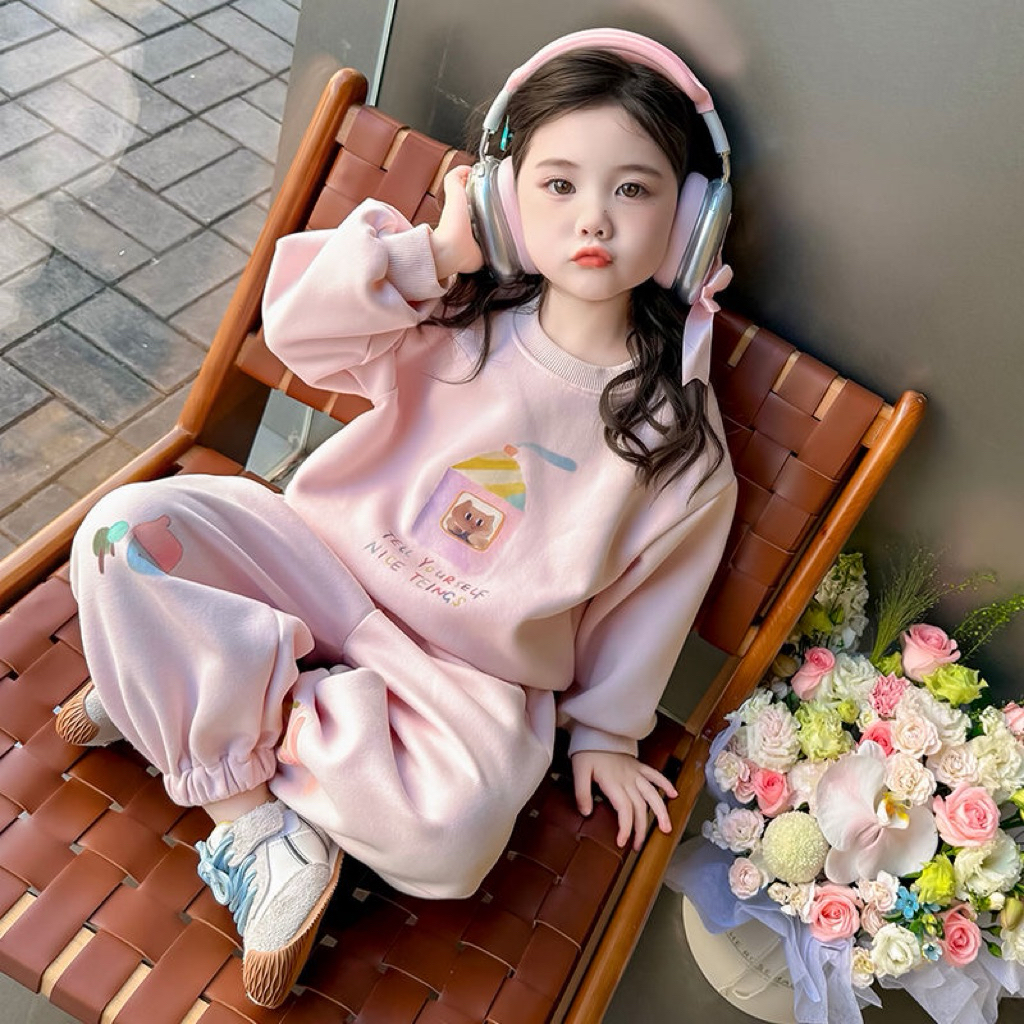 Bộ quần áo thu đông cho bé gái 13-32kg mẫu MÈO NÂU , chất nỉ bông, mềm mại,ấm áp