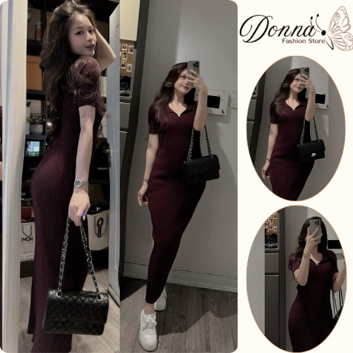 Váy nữ DONNA HCOM3630 chất tăm lạnh mềm mại co giãn tôn dáng, váy nữ dài tiểu thư sang chảnh