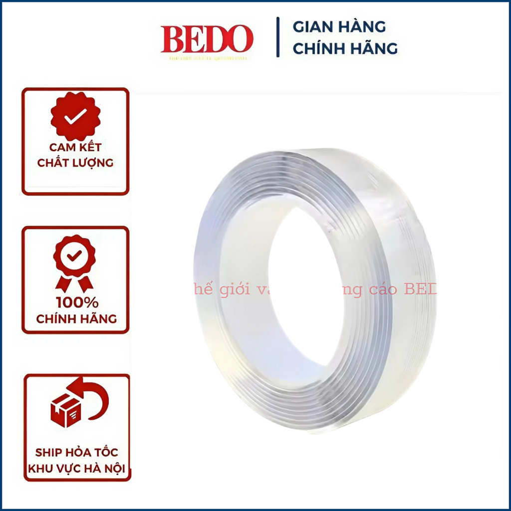Băng keo 2 mặt trong suốt BEDO siêu dính - Băng dính Nano dán kính, dán đồ gia dụng không để lại vết keo, chịu lực tốt