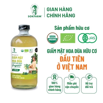 Giấm Mật Hoa Dừa Lên Men SokFarm, chứa giấm cái, vị nhẹ hậu ngọt, thay thế giấm táo - Chai 500ml