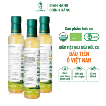 Giấm Mật Hoa Dừa Organic Sokfarm, chứa giấm cái, thay thế giấm táo - Chuẩn organic - Chai 265ml