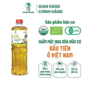 Giấm Mật Hoa Dừa Organic Sokfarm, chứa giấm cái, thay thế giấm táo - VỊ CHUA HẬU NGỌT - CHAI 1L