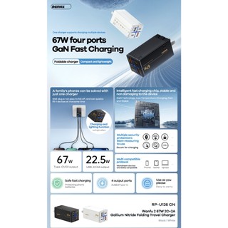 Cốc sạc nhanh 4 cổng Remax RP-U126 Max 67W, 2 cổng USB 3.0 QC và 2 cổng TypeC - Nhất Tín Computer
