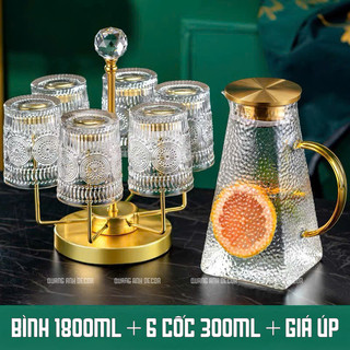 Bộ bình cốc HOA MẶT TRỜI thủy tinh chịu nhiệt HONGLI cao cấp, Bộ bình nước sang trọng hiện đại DECOR
