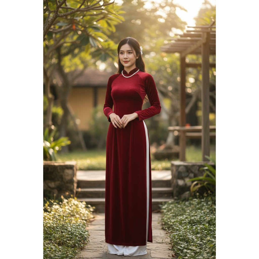 Áo Dài Truyền Thống Chất Liệu Nhung Tuyết Cao Cấp Mềm Mịn, Áo dài nhung cho mẹ, áo dài nữ cao cấp