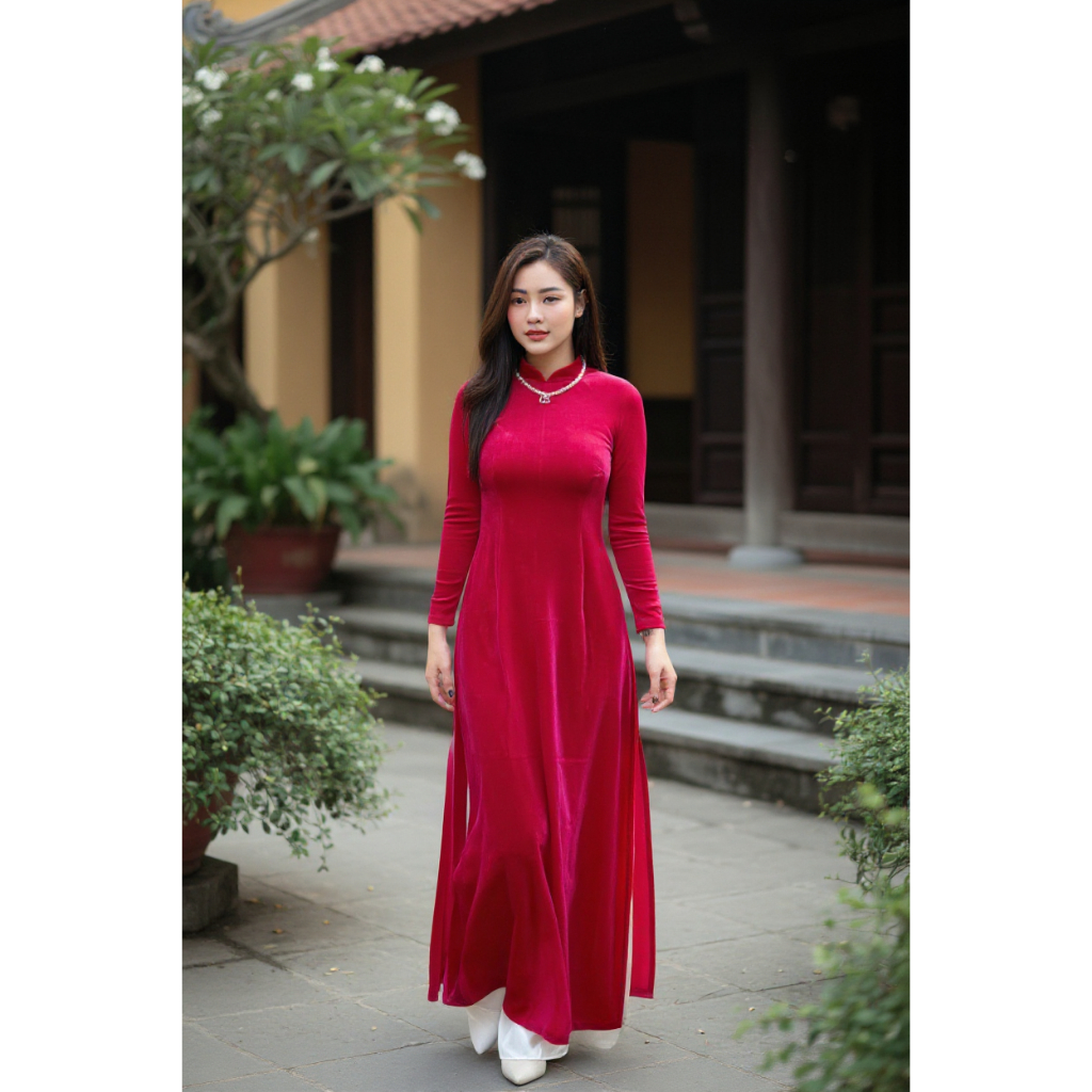 Áo Dài Truyền Thống Chất Liệu Nhung Tuyết Cao Cấp Mềm Mịn, Áo dài nhung cho mẹ, áo dài nữ cao cấp